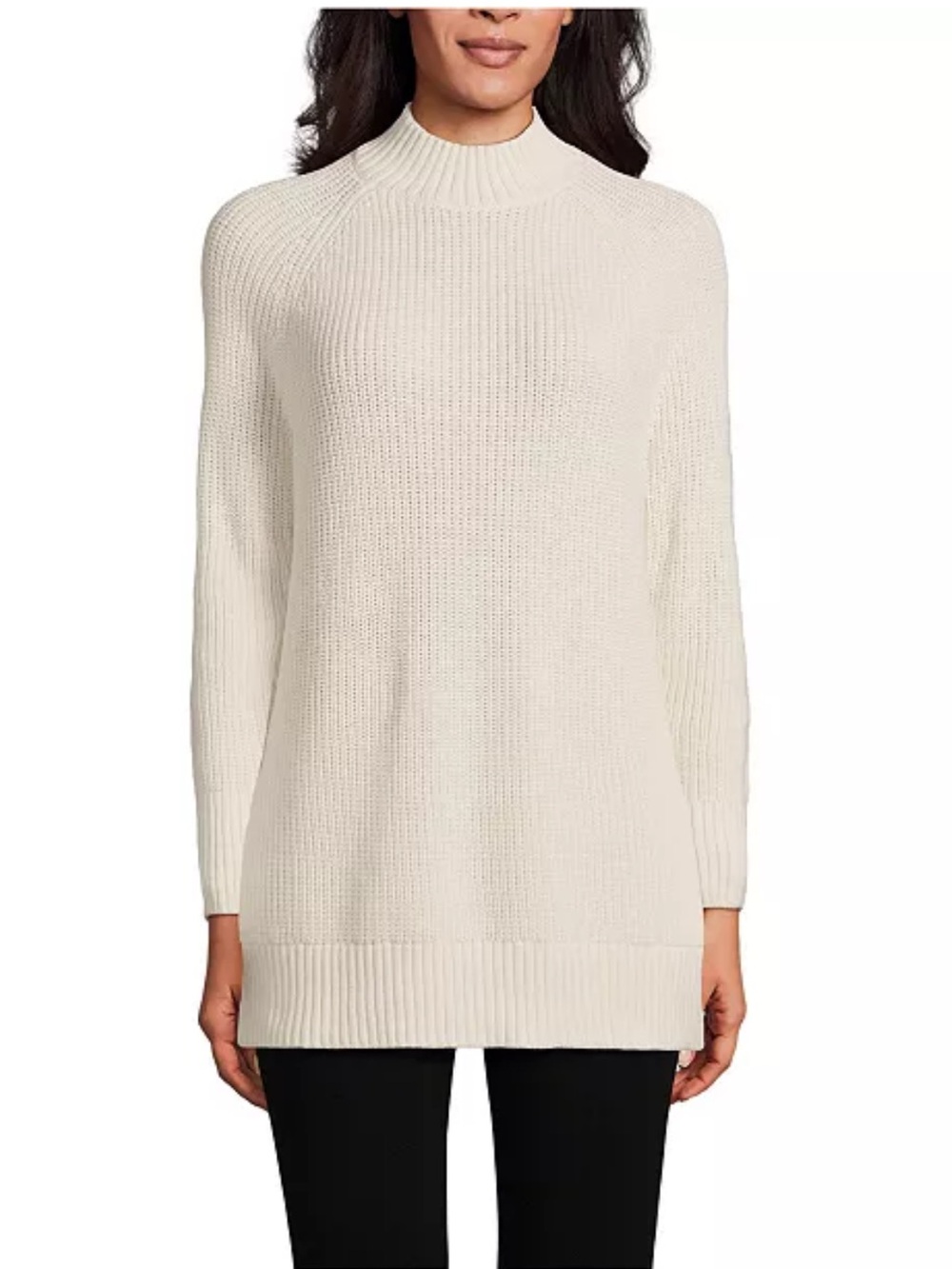 Lands' End Women’s Drifter Shaker Easy Fit Mock Neck Tunic Sweater 100% Cotton